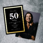 Elegant Black 50th Birthday Party Gold Folie Uitnodiging<br><div class="desc">Een elegante folie drukte op de uitnodiging van de 50e verjaardag met gouden rand en bewerkbare tekst aan de voorkant en een grote foto aan de achterkant (verwijderbaar). Klik uitgeven knoop om dit ontwerp aan te passen.</div>