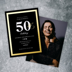 Elegant Black 50th Birthday Party Gold Folie Uitnodiging