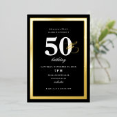 Elegant Black 50th Birthday Party Gold Folie Uitnodiging (Staand Voorkant)