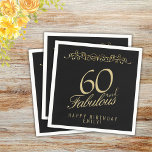 Elegant Black 60 en Fabulous 60th Birthday Servet<br><div class="desc">Elegant Black 60 en Fabulous 60th Birthday Napkins. 60 en geweldige tekst in trendy golden script op zwarte achtergrond. Pas het aan met jouw naam en je leeftijd,  en maak je eigen elegante verjaardagsfeestje voor het verjaardagsfeest van een vrouw.</div>