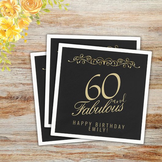 Elegant Black 60 en Fabulous 60th Birthday Servet