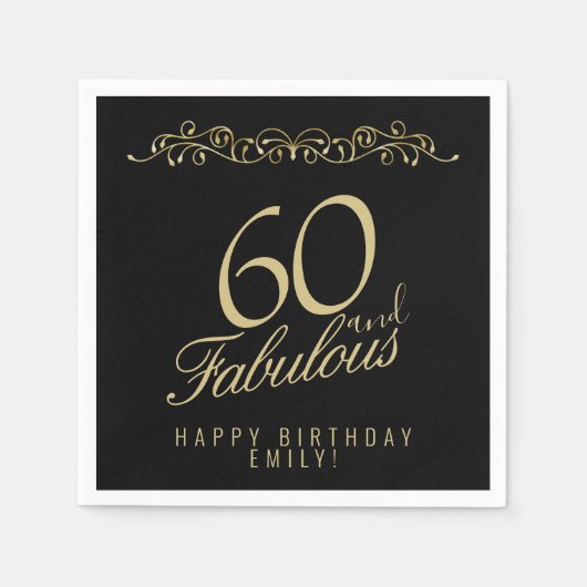 Elegant Black 60 en Fabulous 60th Birthday Servet (Voorkant)
