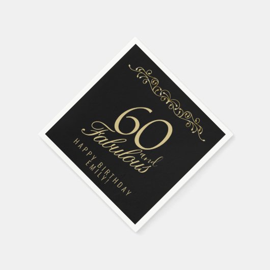 Elegant Black 60 en Fabulous 60th Birthday Servet (Hoek)