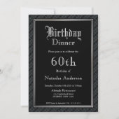 Elegant Black 60th Birthday Dinner Invitation Kaart (Voorkant)