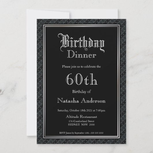 Elegant Black 60th Birthday Dinner Invitation Kaart (Voorkant)