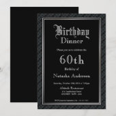 Elegant Black 60th Birthday Dinner Invitation Kaart (Voorkant / Achterkant)
