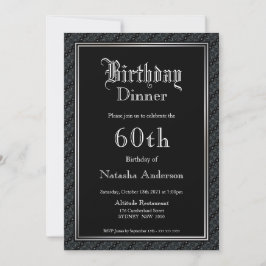 Elegant Black 60th Birthday Dinner Invitation Kaart