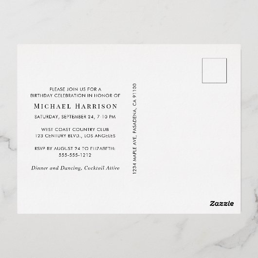 Elegant Black 60th Birthday Party Gold Folie Uitnodiging Briefkaart (Achterkant)