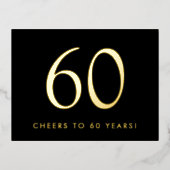 Elegant Black 60th Birthday Party Gold Folie Uitnodiging Briefkaart (Voorkant)