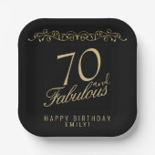 Elegant Black 70 en Fabulous 70th Birthday Papieren Bordje (Voorkant)