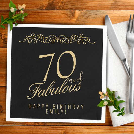 Elegant Black 70 en Fabulous 70th Birthday Servet