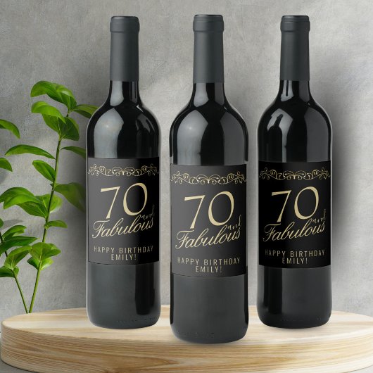 Elegant Black 70 en Fabulous 70th Birthday Wijn Etiket