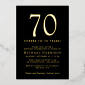 Elegant Black 70th Birthday Party Gold Folie Uitnodiging (Voorkant)