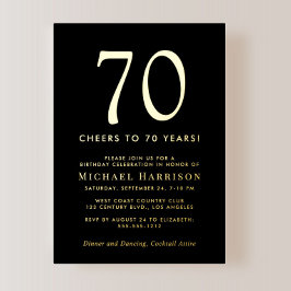 Elegant Black 70th Birthday Party Gold Folie Uitnodiging