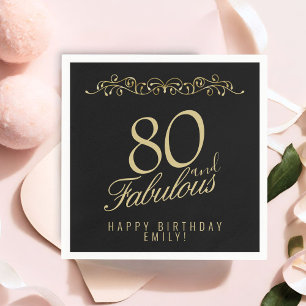 Elegant Black 80 en Fabulous 80th Birthday Servet