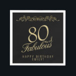 Elegant Black 80 en Fabulous 80th Birthday Servet<br><div class="desc">Elegant Black 80 en Fabulous 80th Birthday Napkins. 80 en geweldige tekst in trendy golden script op zwarte achtergrond. Pas het aan met jouw naam en je leeftijd,  en maak je eigen elegante verjaardagsfeestje voor het verjaardagsfeest van een vrouw.</div>