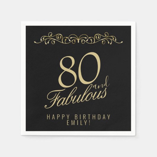 Elegant Black 80 en Fabulous 80th Birthday Servet (Voorkant)