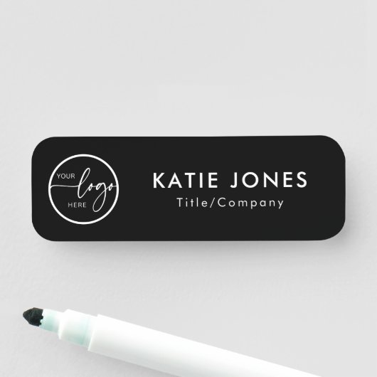 Elegant Black Aangepaste Logo Medewerker ID Naamplaatje (In situ)