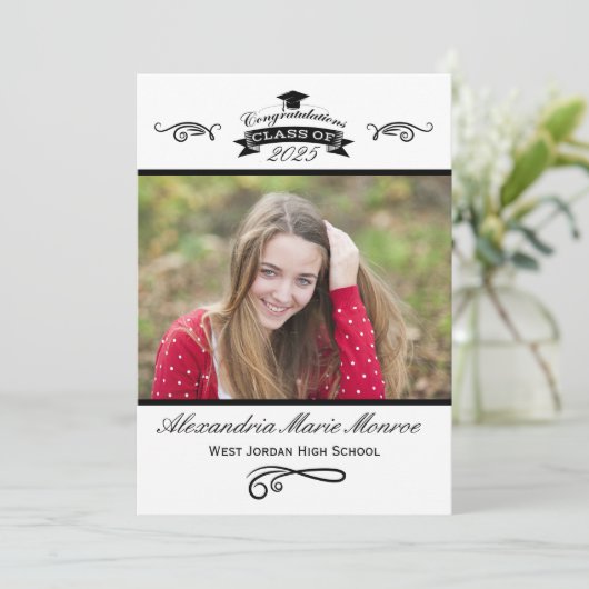 Elegant Black - Afstuderen Invitation Kaart (Staand voorkant)