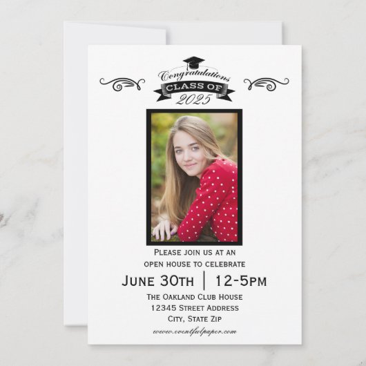 Elegant Black - Afstuderen Invitation Kaart (Achterkant)