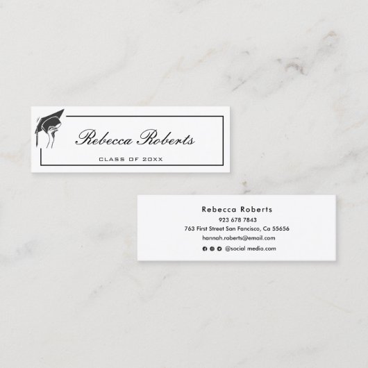 Elegant Black Afstuderen Naam Kaarten Kaarten invo Contactkaartje (Voorkant / Achterkant)