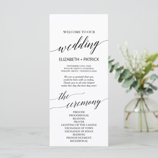 Elegant Black After Ceremonony Wedding Program Programmakaart (Staand voorkant)