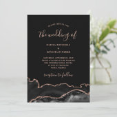 Elegant Black Agate en Roos Gold | Donkere bruilof Kaart (Staand voorkant)