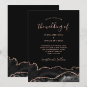 Elegant Black Agate en Roos Gold | Donkere bruilof Kaart (Voorkant / Achterkant)