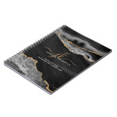 Elegant Black Agate Gold Glitter Script Monogram Notitieboek (Linkerzijde)