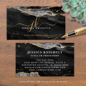 Elegant Black Agate Gold Glitter Script Monogram Visitekaartje