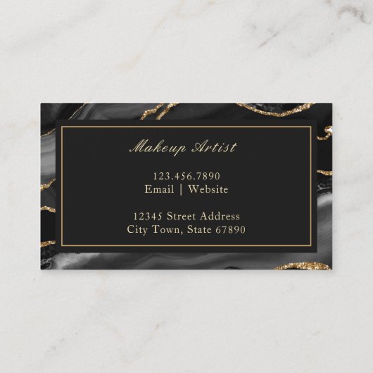 Elegant Black Agate Marble Visitekaartje (Achterkant)