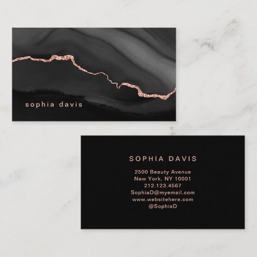 Elegant Black Agate met Faux Roos Gold Visitekaartje (Voorkant / Achterkant)