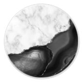 Elegant Black Agate Silver Glitter White Marble Keramische Knop (Voorkant)
