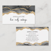 Elegant Black Agate Slice en Gold Glitter Visitekaartje (Voorkant / Achterkant)