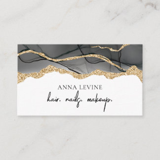 Elegant Black Agate Slice en Gold Glitter Visitekaartje
