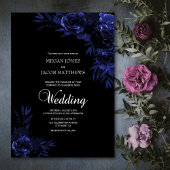 Elegant Black and Blue Floral Wedding Kaart