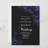 Elegant Black and Blue Floral Wedding Kaart (Voorkant)