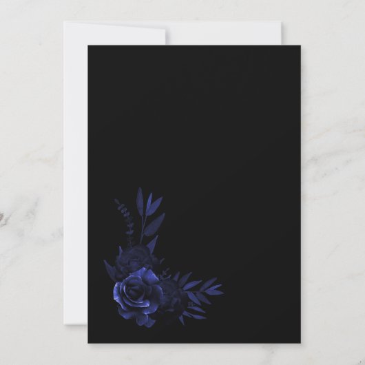 Elegant Black and Blue Floral Wedding Kaart (Achterkant)
