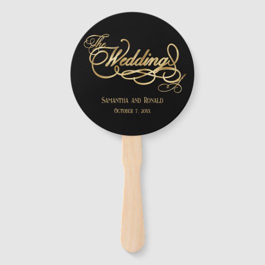 Elegant Black and Faux Gold Calligraphy Wedding Handwaaier (Voorkant)