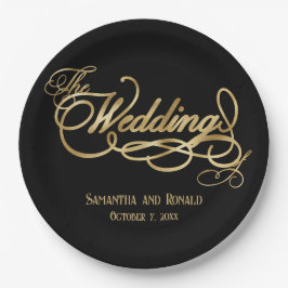 Elegant Black and Faux Gold Calligraphy Wedding Papieren Bordje