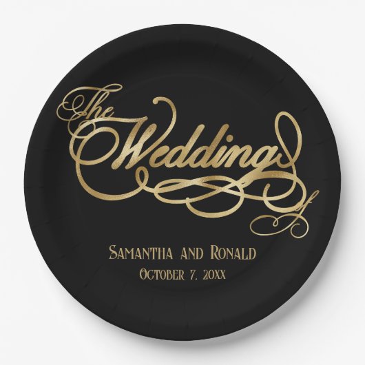 Elegant Black and Faux Gold Calligraphy Wedding Papieren Bordje (Voorkant)