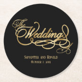 Elegant Black and Faux Gold Calligraphy Wedding Ronde Kartonnen Onderzetter (Voorkant)