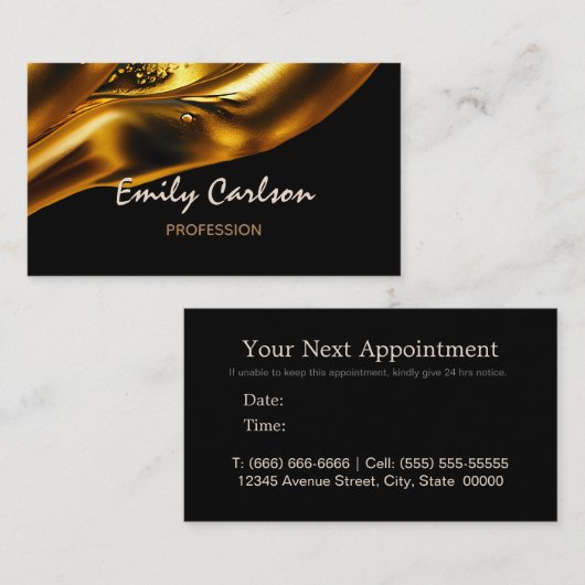 Elegant black and faux liquid gold afspraak car afsprakenkaartje (Voorkant / Achterkant)