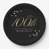 Elegant Black and Gold 100th Birthday Party Papieren Bordje (Voorkant)