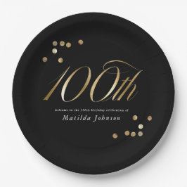Elegant Black and Gold 100th Birthday Party Papieren Bordje