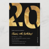 Elegant black and gold 20th Birthday Party Kaart (Voorkant)