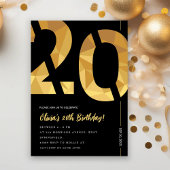 Elegant black and gold 20th Birthday Party Kaart