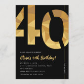 Elegant black and gold 40th Birthday Party Kaart (Voorkant)