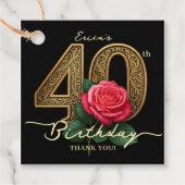Elegant Black And Gold 40th Birthday Red Rose Bedankjes Labels (Voorkant)