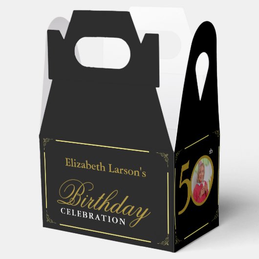 Elegant Black and Gold 50th Birthday Invitation Bedankdoosjes (Geopend)